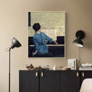 Vintage Play Piano Girls Poster Figure Canvas Painting POP Wall Art Pictures on Canvas for Living Room Gallery Home Decor