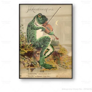 Vintage Poster Antique Frog Art Print Victorian Advertisement Bathroom Wall Art Fiddle Violin Canvas Painting Home Decoration