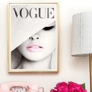Vogue Cover White Hat Art Canvas Painting Wall Picture , Fashion Photography Canvas Art Prints And Posters Ladies Room Decor