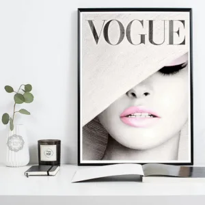 Vogue Cover White Hat Art Canvas Painting Wall Picture , Fashion Photography Canvas Art Prints And Posters Ladies Room Decor