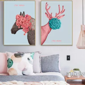 Vogue Fashion Flower Deer Horse Posters And Prints Canvas Painting Art Wall Pictures For Living Room Modern Nordic Home Decor