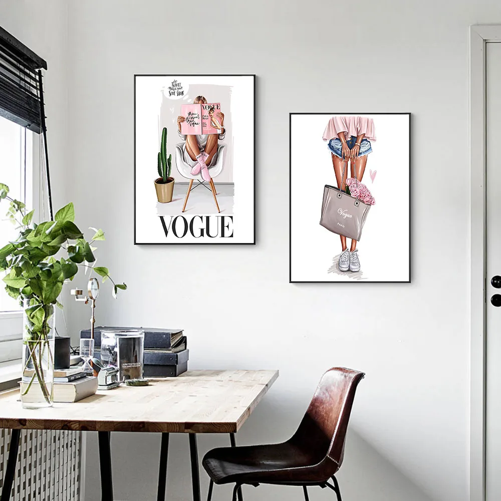 Vogue Girl Canvas Painting Vintage Fashion Art Posters And Prints Nordic Style Scandinavian Decor Wall Art Picture For Bedroom - Image 2