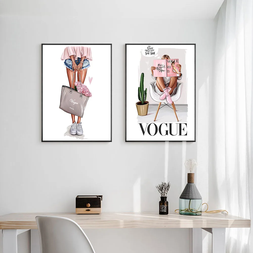 Vogue Girl Canvas Painting Vintage Fashion Art Posters And Prints Nordic Style Scandinavian Decor Wall Art Picture For Bedroom - Image 3