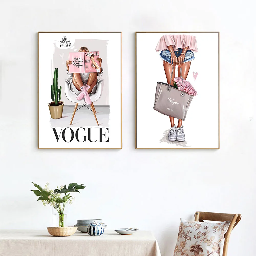 Vogue Girl Canvas Painting Vintage Fashion Art Posters And Prints Nordic Style Scandinavian Decor Wall Art Picture For Bedroom