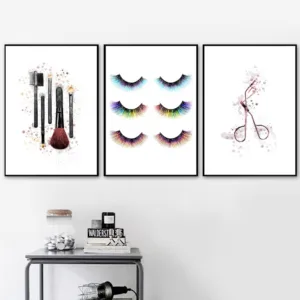 Vogue Girl Makeup Brush Eyelash Curler Wall Art Canvas Painting Nordic Posters And Prints Wall Pictures For Living Room Decor