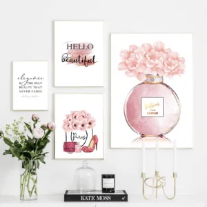 Vogue Wall Art Canvas Posters Perfume Bottle Abstract Painting Peony Flower Canvas Print Wall Poster Fashion Girl Room Decor