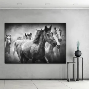 Wall Art Animal Gray Canvas Painting Horse Racing Black and White Picture Canvas Poster cuadros decoracion salon