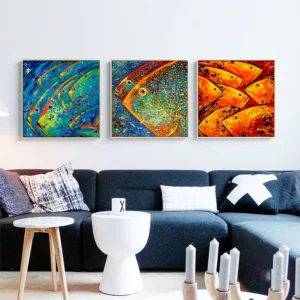 Wall Art Canvas Painting Animal Prints Painting Canvas Wall Decor Colorful Fish Wall Pictures for Living Room Poster No Frame