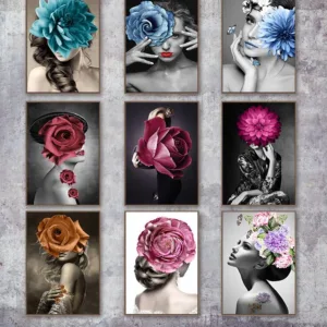 Wall Art Canvas Painting Flower Woman Abstract Poster  Decoration Picture Nordic Modern Portrait Picture Decorative Paintings
