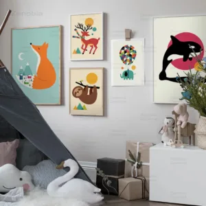 Wall Art Canvas Painting Fox Elk Raccoon Koala Animals Art Prints Nordic Posters And Prints Wall Pictures Baby Kids Room Decor