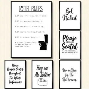 Wall Art Canvas Painting Funny Bathroom Rules Sign Nordic Black White Poster Prints Toilet Humour Pictures Bathroom Home Decor