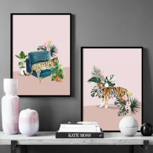 Wall Art Canvas Painting Nordic Posters Prints  Tiger Cheetah Monstera Leaf Pictures Modular Living Room Home Decor