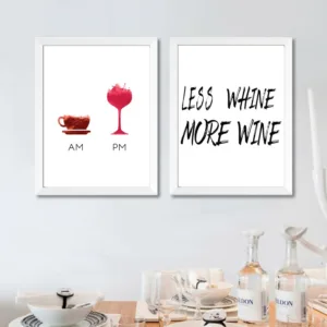 Wall Art Funny Wine Quote Less Whine More Wine Poster Canvas Art Print , Humour Wine Wall Picture Canvas Painting Bar Art Decor