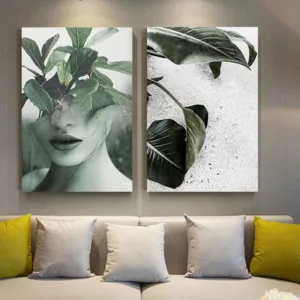 Wall Art Picture Scandinavian Poster Nordic Style Canvas Print Figure Leaves Abstract Painting Modern Living Room Decoration