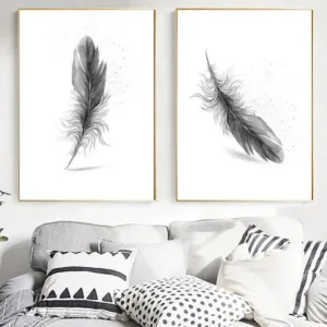 Watercolor Feather Black White Poster Nordic Abstract Canvas Print Simplicity Painting Wall Art Picture for Living Room Decor
