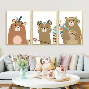 Watercolor Indian Animal Deer Bear Fox Art Canvas Poster Nursery Prints Cartoon Painting Wall Picture Nordic Baby Bedroom Decor