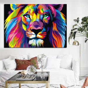 Watercolor Lion Animal Abstract Canvas Painting Cartoon Poster Print Pop Art Modern Wall Art Picture for Kids Room Nordic Decor