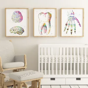 Watercolor Nordic Art Deco Human Anatomy Art Poster Medical Anatomy Wall Decoration Nursery Kids Room canvas painting