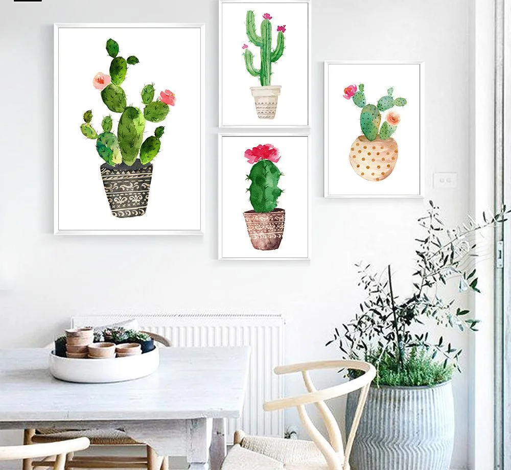 Watercolor Plants Cactus Flower Poster Prints Minimalist Decoration Art Canvas Painting Wall Picture for Living Room Home Decor