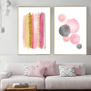 Watercolour Wall Art Abstract Pictures for Living Room Decor  Rose Gold Canvas Painting Pink Posters and Gold Feminine Prints