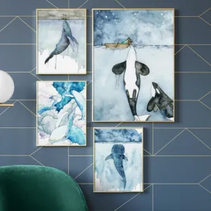 Whale Shark Ship Abstract Landscape Wall Art Canvas Painting Nordic Posters And Prints Wall Pictures For Living Room Home Decor