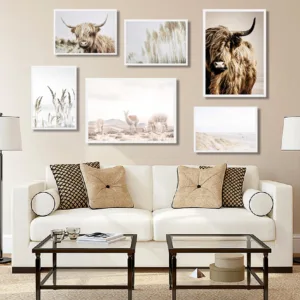 Wall Art Canvas Painting Wheat Plant Nordic Highland Cow Alpaca Posters And Prints Landscape Wall Pictures For Living Room Decor