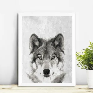 Wild Animal Wall Art Wolf Picture Canvas Painting , Black and White Wolf Photo Canvas Print and Poster Home Room Art Wall Decor