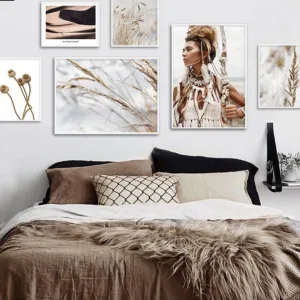 Wild Boho Woman Grass Reeds Poster Nordic Canvas Wall Art Print Nature Landscape Painting Decorative Picture Scandinavian Decor