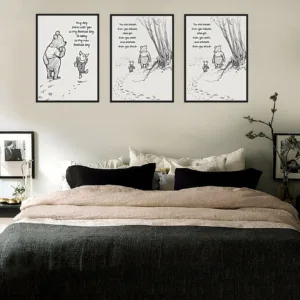 Winnie The Pooh Quotes Canvas Posters And Prints Classic Cartoon Movie Art Painting Black White Picture Kids Room Wall Art Decor