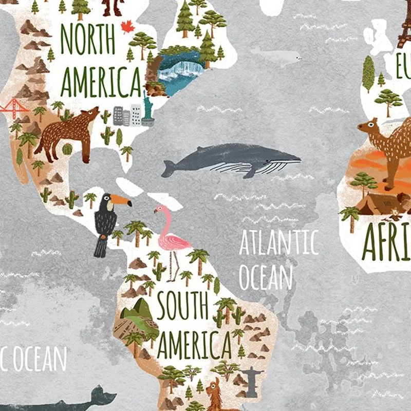 Woodland Animal World Map Poster Art Prints Nursery Decor , Watercolor Map With Animals Canvas Painting For Kids Room Wall Art - Image 2