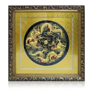 embroidery hand embroidery hanging painting finished product pan gold embroidery double dragon playing pearl dragon