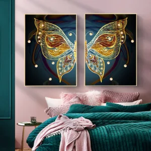 Yellow Abstract Butterfly Insect Pattern Clip Art Poster Prints Wall Art Canvas Painting Pictures For Bedroom Decoration