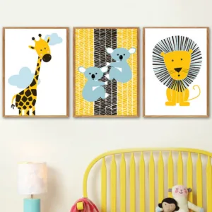 Yellow Lion Giraffe Canvas Painting Baby Room Posters Cartoon Animals Wall Art Poster Nordic Print Wall Pictures Kids Room Decor