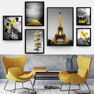 Yellow Style Scenery Picture Home Decor Nordic Canvas Painting Wall Art Print Black and White Backdrop Landscape for Living Room