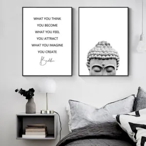Zen Buddha Head Statue Poster Motivational Quostes Canvas Print Minimalist Wall Art Picture Painting Buddhism Modern Home Decor