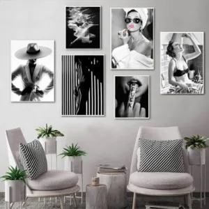 Fashion Wall Art Black White Underwater Woman Print Sexy Female Poster Canvas Art Beauty Wall Picture Painting Modern Home Decor