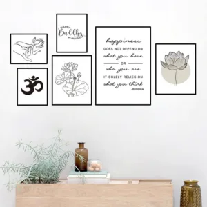 buddha quote canvas art poster, lotus hasu budha art canvas print lotus leaf art picture home wall decor