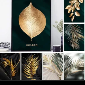 nordic poster and prints wall art Gold Leaf modern abstract canvas painting golden plant leaves decorative picture for bedroom