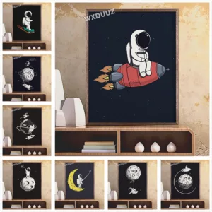 nordic wall art outer space astronaut moon picture poster Nursery Kids Room Painting Home Decor living canvas painting