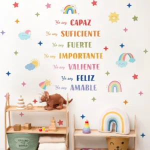 Spanish Yo Soy Rainbow Stars Sun Watercolor Wall Sticker Nursery Child Room Wall Art Decal Kids Room Bedroom Living Home Decor