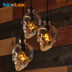 Vintage Skull Head LED Clear Glass Pendant Light Indoor G9 Edison Lamp Bedroom Living Room Holiday Halloween Decor Hanging Lamp