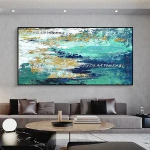 Hand-painted Abstract Ocean Oil Painting On Canvas Gold foil paintings for Restaurant living room Decor Entrance Decoration