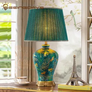 40x68cm American Retro Green Ceramic Table Lamp For Bedroom Living Room Bedside Lamp Emerald Queen Atmospheric Luxury Villa Lamp