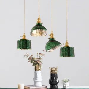 Japanese Minimalist Glass Light Chandelier Lighting Creative Personality Decoration Green Led Hanging Lights Chandelier Brass