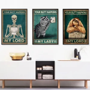 Funny Bathroom Wall Art Poster Vintage Prints Toilet WC Sign Decoration Skeleton Skull Canvas Painting for Love Family Best Gift