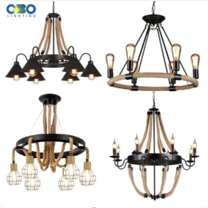 Vintage Hemp Rope Pendant Lamp Iron Lampshade Shop/Coffee House Bar Indoor Lightings E27 Industrial Style Chain Pendant Lights