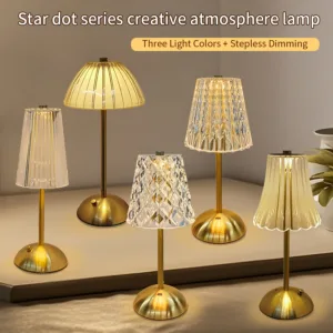 Rechargeable Touch Night Light 3 Colors Dimmable Artificial Crystal Lamp Portable Table Lamp for Bedroom Living Room Restaurant