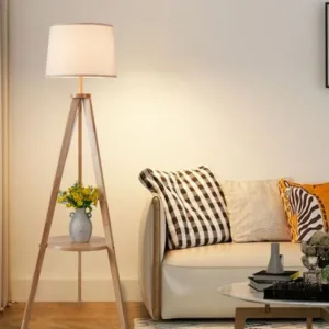 Nordic wooden tripod floor lamp with storage rack vertical lamp Minimalist floor lamps for living rooms bedrooms and home decor