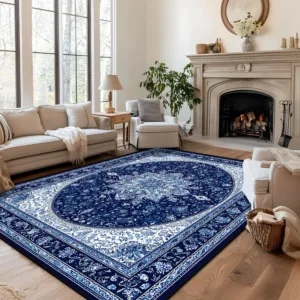 Persian Style Blue Carpet for Living Room Home Decoration Retro Lounge Rug Soft Bedroom Carpet Non-slip Bedside Mats Washable