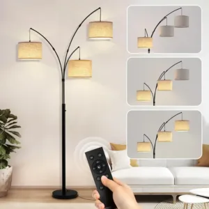 Arc Floor Lamp, 3 Light Floor Lamp with Remote, 2400LM Super Bright Tall Standing Lamp with 3 Color Temps & Dimmable, 80" Mid Ce